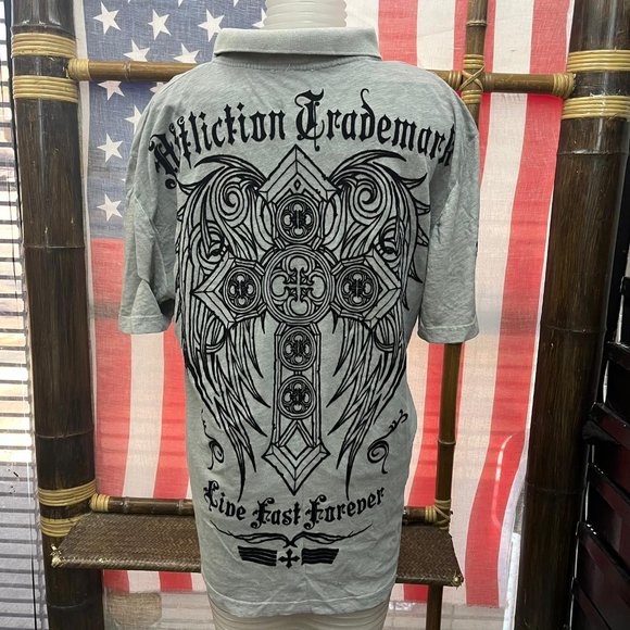 NWT AFFLICTION DAMAGE HOLE Polo T-shirt - Picture 3 of 7